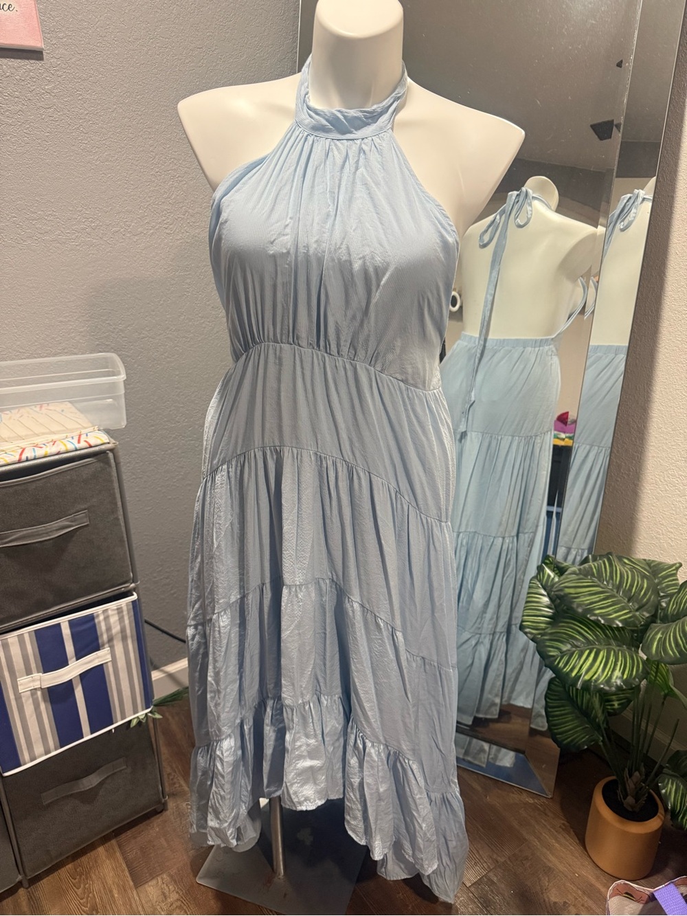 Lulu's Light Blue Halter Tiered Maxi Dress